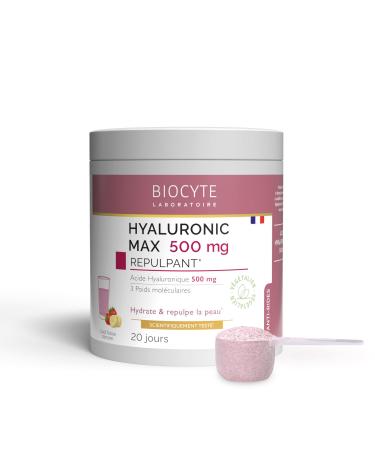 BIOCYTE Hyaluronic Max - Anti-Aging Plumping Food Supplement - Powder to Dilute Based on Hyaluronic Acid - 500 mg - 20 Day Program