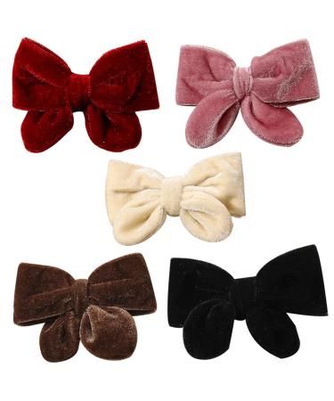 Vintage Duckbill Hairpin Set: 5 Plush Fashion Hair Bow Clips for Kids Simple Small Decorative Girls' Accessories