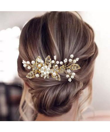 Gold Crystal Bridal Wedding Hair Comb - Sparkly Pearl Rhinestone Hair Accessory - Buy Online on GoSupps.com