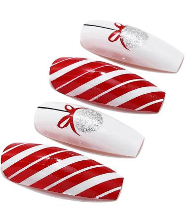 Brishow Christmas Snowflake Elk Stick on False Nails - Red Long Full Cover Tips (24pcs) for Women and Girls - Buy Online on GoSupps.com