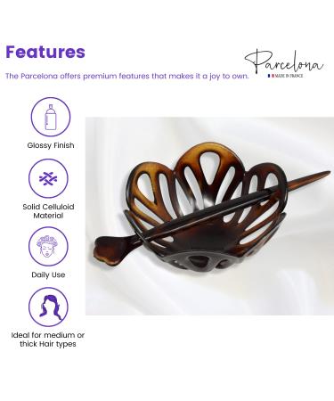 Parcelona French Radial Celluloid Chignon Hair Slide Bun Cover - Tortoise Shell Brown - Buy Online on GoSupps.com