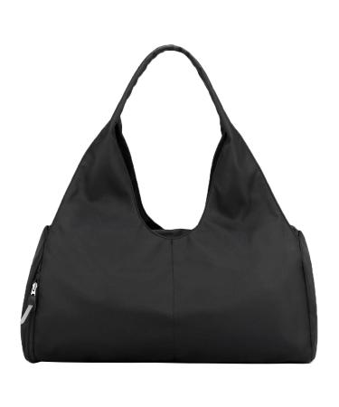 Forestfish Duffel Bag Gym Totes with Dry Wet Pocket & Shoes Compartment for Women and Men,Black