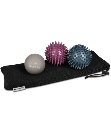 Navaris 3x Massage Ball Set - Hedgehog & Lacrosse Balls for Shoulder Back Foot & Hand Relief - Medium Hard Fitness Tools - Buy Online on GoSupps.com