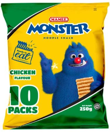 Mamee Monster Noodle Snack BBQ & Chicken Flavour Crispy Snacks 250g HALAL (2 Big Packs 20 Packets) - Buy Online on GoSupps.com