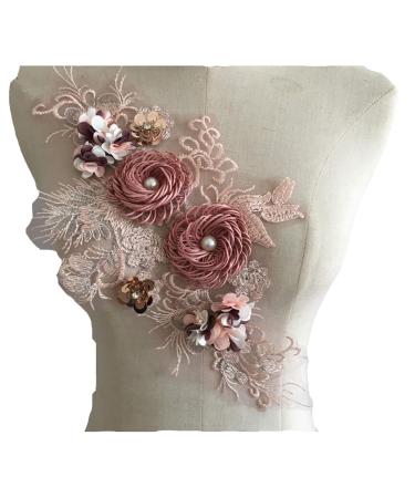RUINUO 3D Lace Beads Flower Applique Patches Sew on Patches Floral Embroidered Appliques Colorful Sewing Wedding Dress Handmade Decor Rose Rose-1pcs one size