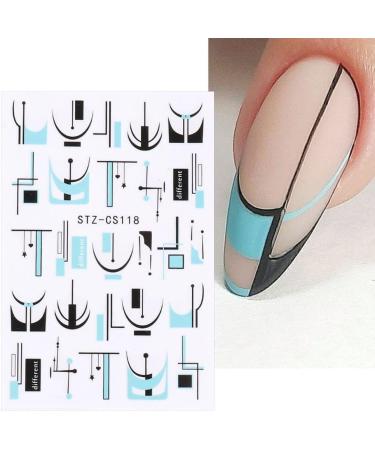 Nail Decor Spring Summer Smile Line Design Nail Art Stickers 3D Black White Geometry French(STZ-CS116) - Buy Online on GoSupps.com