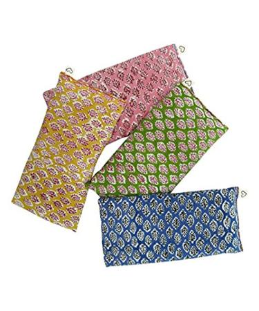 Peacegoods Lavender Eye Pillows (Pack of 4) Scented Flax Weighted - Made USA - use for Yoga Relaxation Headache Relief - Block Print Cotton Bulk - Leaf Blue Yellow Pink Green