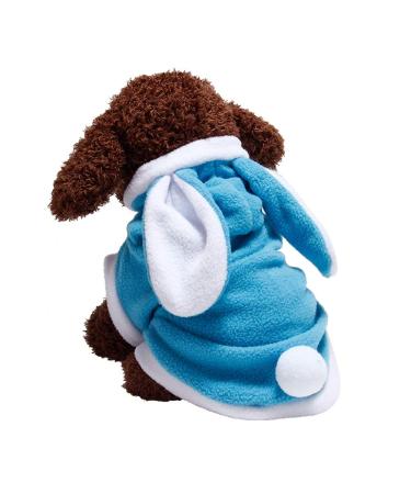 NACOCO Dog Bunny Costume Christmas Cat Halloween Rabbit Winter Hoodie Easter Pet Soft Fleece Bunny Outfit with Hood for Small Dogs Puppies Cats (S, Blue) Small Blue
