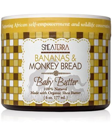 Shea Terra Organics Mama and Baby Collection | Bananas & Monkey Bread Baby Butter | Non Toxic All Natural Emollient with Baobab and Shea Butter for Cradle Cap  Rashes  Diaper Area and Dry Skin   6oz Baby Shea Butter