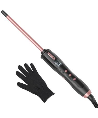 Wavytalk 3/8 Inch Small Curling Iron, Small Curling Iron Wand for Short & Long Hair, Ceramic Small Barrel Curling Iron with Adjustable Temperature, Include Heat Resistant Glove (Rose Pink) 3/8 Inch No Clip (Rose Gold)