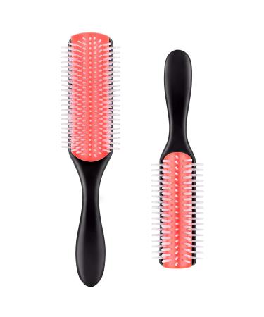 Beature Curly Hair Brush 2Pcs - 9 Row and 5 Row Curl Defining Brush for Thick Curly Hair 3a to 4c, Wavy Hair of Women and Kids Red