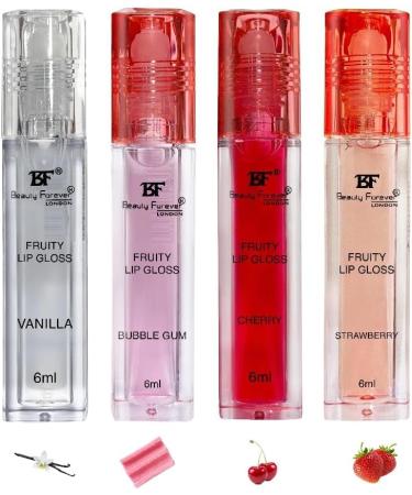 Beauty Forever Fruity Roll on Lip Gloss Moisturising & Hydrating Available in 4 Flavours 6ml each (Pack of 4) - Buy Online on GoSupps.com