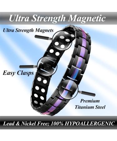 Vicmag Men Magnetic Bracelet Double Row 3500 Gauss Titanium Steel Wristband Adjustable Bracelet with Tool & Gift Box - Purple Line - Buy Online on GoSupps.com