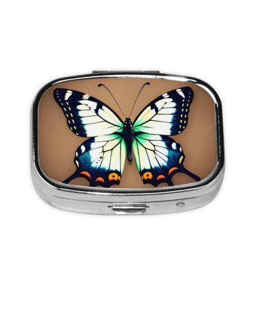 Cute Little Butterfly Printing 2 Compartment Small Pill Case Cute Small Pill Box Purse Pill Boxs Travel Pill Organizer for Pocket Purse and Travel Gifts