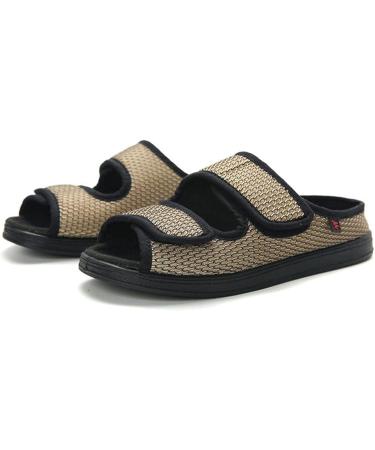 Slippers Shoes Extra Wide Adjustable Diabetic Shoes Comfortable Breathable Edema Swollen Slippers Anti Slip Rubber Sole Wide Fit Shoes for Men for Swollen Wide and Diabetic Feet EU47/285mm Khaki