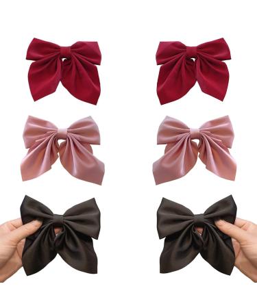 Doromy 6 Packs Big Hair Bow Clips Red Black Bow Hair Barrettes Cute Kawaii Bowknot Hairpins Satin Bow Hair Accessories French Hair Barrettes for Women Girls Christmas Parties