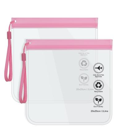 Clear Travel Toiletry Bag - Airport Security Liquids Bags Airport Liquid Bag 20 x 20cm TSA Approved Travel Accessories Makeup Bags Holiday Essentials Luggage for Men Women (2pcs Pink)
