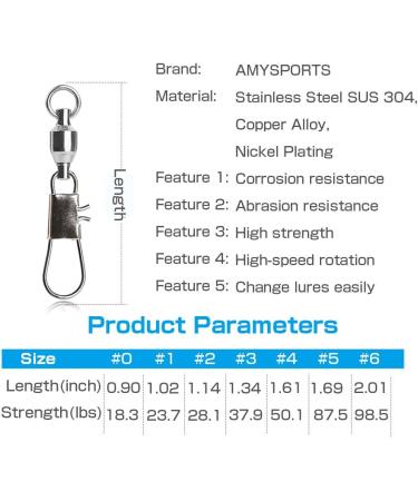 AMYSPORTS Stainless Steel Fishing Swivel Snap Ball Bearing Snap Swivels - 25 pcs Size 6 (98.5lb) High Strength Saltwater Snap Swivels - Buy Online on GoSupps.com