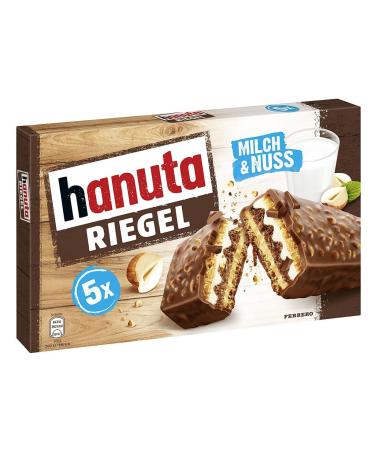 Chocolate Germany Hanuta Riegel - 5 delicious chocolate bars (34 g each) made from wafers milk and hazelnuts without dyes or preservatives - Riegel 173g