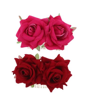 FRCOLOR Bridal Rose Hair Comb rose bridal hair flower hair bridal headpiece bride headpieces for wedding hanfu hair clip wedding party hair floral hair side Bride Hair Comb