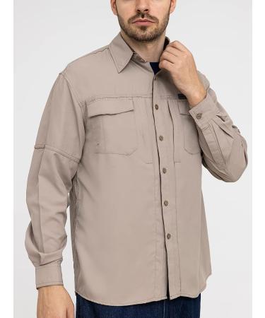 WORK IDEA Men's Sun Protection Hiking Shirt UPF 50+ UV Quick Dry Cooling Long Sleeve Fishing Shirt - Dark Beige | Size Medium - Buy Online on GoSupps.com