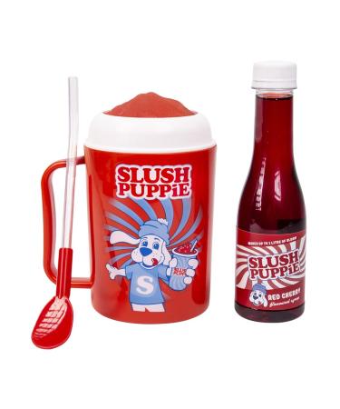 Slush Puppie Slushie Making Cup with Red Cherry Syrup. Make Your Own Authentic Slush Puppie. Includes 300ml Capacity Cup & 180ml Syrup. Officially Licensed Slush Puppie Merchandise.