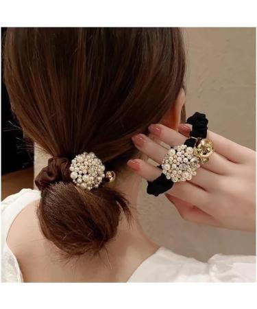 Pearl Girl's Small Intestine Hair Rope and Horsetail Fashionable Back Head Tie Hair Loop Simple and Elegant Dressing Headband(Brown) - Buy Online on GoSupps.com