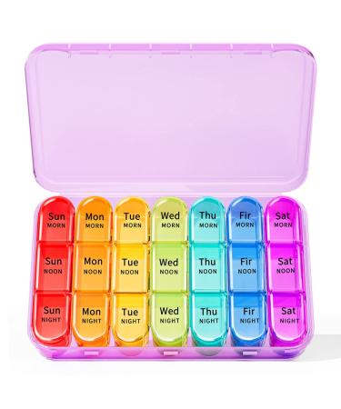 Zoolion Weekly Pill Box 7 Day 3 Times a Day (Morn/noon/Night) Daily Portable Travel Pill Box Organiser Tablet Box with Large Compartments Hold for Fish Oils Vitamins Supplements (Purple)