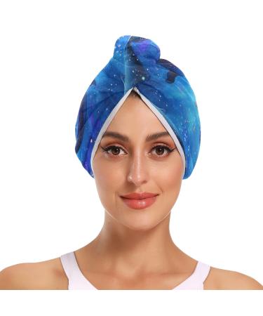 Group of Whale Purple Hair Towel 2 Pack Super Absorbent Hair Drying Towel Quick Dry Hair Turbans Head Towel with Button Twisty Wrap for Women Girls