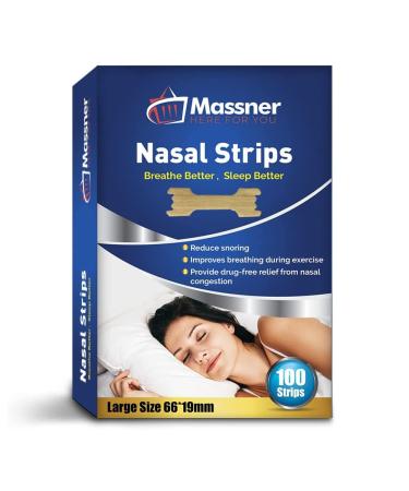 Massner Nasal Strips for Snoring, Large 100 Pack - Extra Strength Anti Snoring Solution for Men, Women - Clears Air Way to Breathe Better - Sleep Right, Snore Less - Stuffy Nose Relief for Congestion