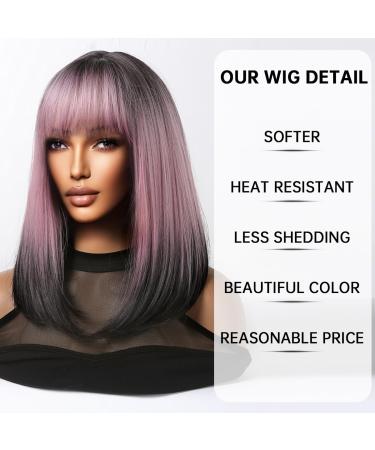 Testar 16-Inch Pink Ombre Black Straight Bob Wig - Heat-Resistant Synthetic Wig for Women | Short Wigs for Daily & Party Use - Buy Online on GoSupps.com