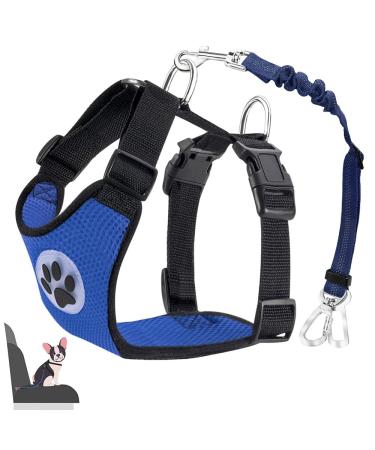 Eyin dog harness with seat belt for car 2 carabin hooks-combined with seat belt buckle child safety seat or trunk adjustable breathable dishes (blue m) blue M