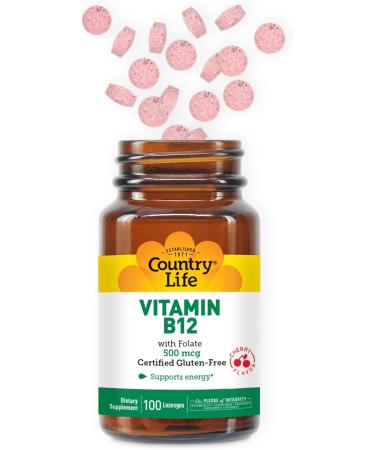 Country Life Vitamin B-12 500 mcg with Folic Acid Sublingual Lozenges - 100 Count - Buy Online on GoSupps.com