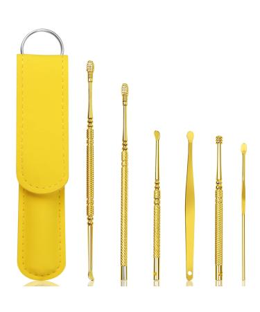 6 Pcs Ear Wax Removal Tool  Ear Wax Cleaner  Ear Cleaning Tool  Ear Curette Earwax Removal Kit with a Leather Bag (Gold)