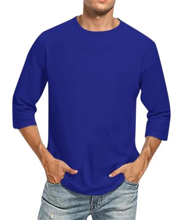 Men's Round Neck 3/4 Arm T-Shirts - Oversized Grandad & Leisure Tops in Dark Blue XL - Buy Online on GoSupps.com