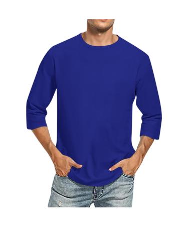 T-shirts for men round-necked 3/4 arm shirt basic t shirt men three-quarter arm shirt grandad shirt dapa tops overshirt running shirt leisure shirts l dark blue