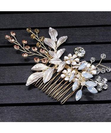 Women Lady Hairpin Hair Comb Clip Floral Piece Crystal Flower Bride Hair Pins Wedding Bridal Hairs Accessories Gift Gold - Buy Online on GoSupps.com