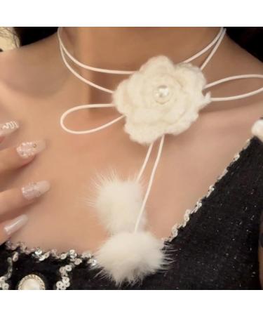 Oralgo White Flower Necklace - Plush Camellia Pendant Collarbone Chain | Elegant Light Jewelry for International Shipping - Buy Online on GoSupps.com