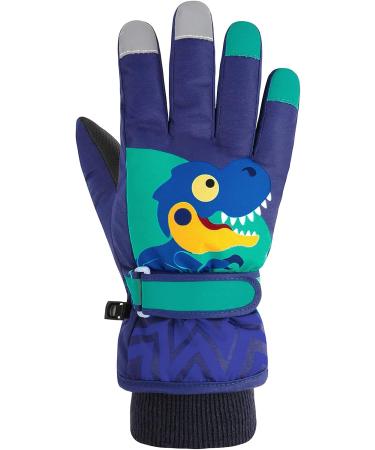 Kids Waterproof Winter Gloves - Navy Dinosaur Ski Gloves for Boys Girls (3-6 years) - Buy Online on GoSupps.com