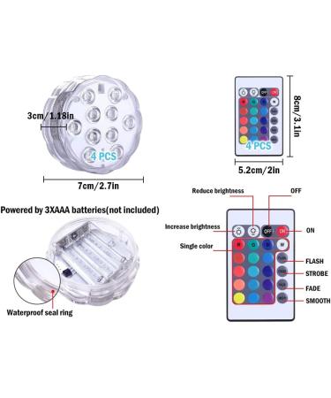 Hitopin 4 Pieces Submersible LED Lights Waterproof Underwater Submersible Led Lights with Remote Control Waterproof Underwater Lights Pond Lights for Decorate Party Wedding Halloween Christmas - Buy Online on GoSupps.com