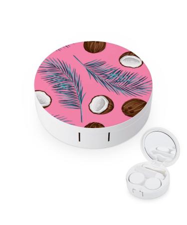 Coconuts And Leaves Round Case For Contact Lens Kit Storage Box with Mirror Printed