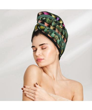 Many Cactus Art Coral Velvet Dry Hair Cap - Ideal for Home Travel Pool Parties & Beach Use | International Shipping Available - Buy Online on GoSupps.com