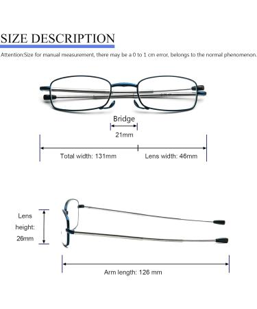 Shop MMOWW Foldable Reading Glasses for Men & Women - Telescopic Pole Anti Blue Light Mini Zipper Key Trailer (Blue +3.5) - Buy Online on GoSupps.com