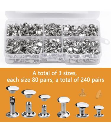 240 Sets TLKKUE Leather Double Cap Rivets - DIY Leather Craft Kit for Bags, Clothes, Shoes, Belts - Silver Decorative Rivets - Buy Online on GoSupps.com