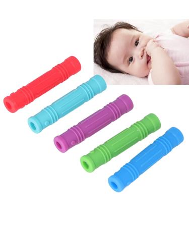 Premium Silicone Baby Bite Ring Set - 5 Soft Safe Handle Teething Toys Biting Sticks & Pencil Holders for Infant Strength Training - Buy Online on GoSupps.com