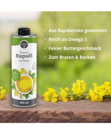 Borchers 6x Premium Rapeseed Oil Set | 6x 500ml | Fine Butter Taste | Rich in Omega-3 | Ideal for Roasting Baking & Refining | International Shipping - Buy Online on GoSupps.com