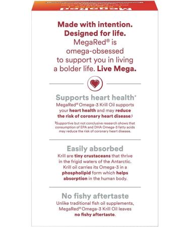 MegaRed Ultra Strength 1000mg Omega-3 Krill Oil Supplement with EPA/DHA Astaxanthin & Phospholipids No Fish Oil Aftertaste Supports Heart Brain Joint and Eye Health 60 Count Softgels (3 Pack) - Buy Online on GoSupps.com