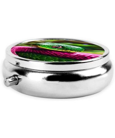 Green Snake Print Mini Pill Box - Portable 3 Compartment Medicine Storage | International Shipping Available - Buy Online on GoSupps.com