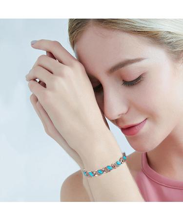 Yinox Copper Magnetic Bracelet for Women - Natural Blue Turquoise Healing & Lifting Ideal Gift for Sister Wife Mother (18.5 cm) - Buy Online on GoSupps.com