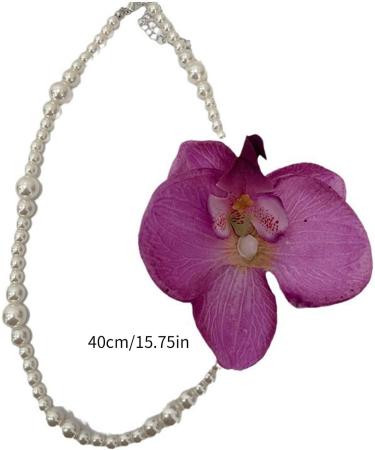 Southjieling Moth Orchid Necklace - Versatile Floral Collarbone Chain Stylish Choker with Art Pearl | Fashionable White Accessory - Buy Online on GoSupps.com